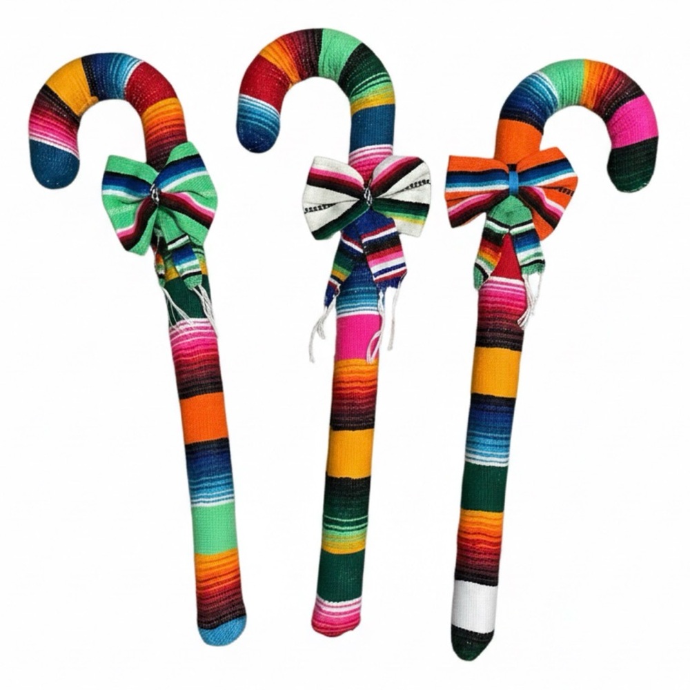 Bright and colorful Mexican serape candy canes, set of 3